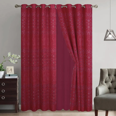 Cortina con Relieve Semi Translucida - Home Fashion Meliza Rojo