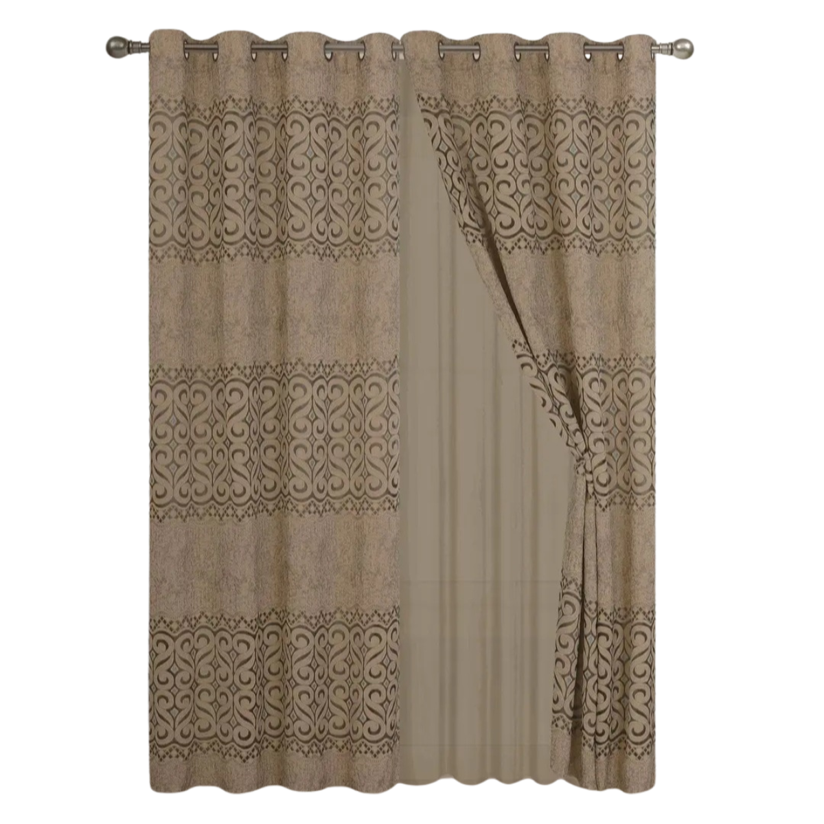 Cortina con Relieve Semi Translucida - Home Fashion Meliza Café / Marrón