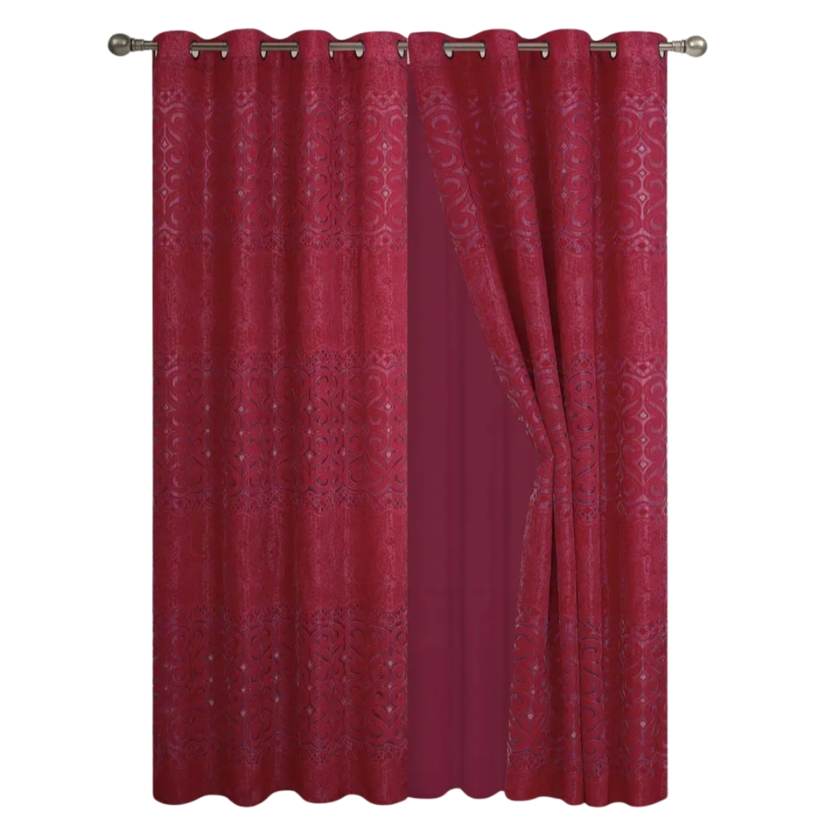Cortina con Relieve Semi Translucida - Home Fashion Meliza Rojo