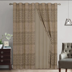 Cortina con Relieve Semi Translucida - Home Fashion Meliza Café / Marrón