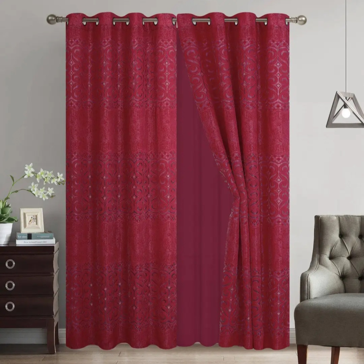 Cortina con Relieve Semi Translucida - Home Fashion Meliza Rojo