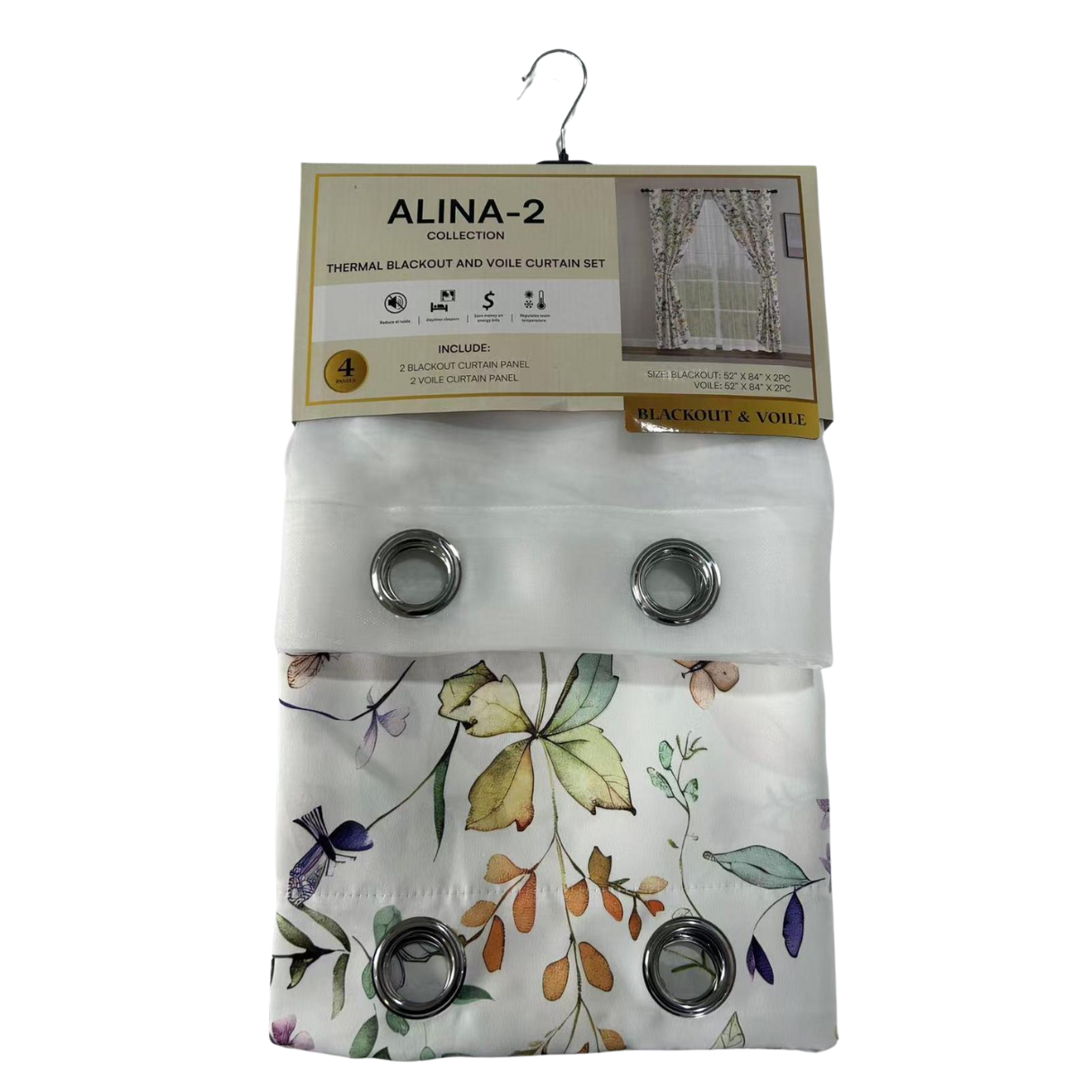 Cortina Blackout Thermal - Alina 2 Blanco / Verde