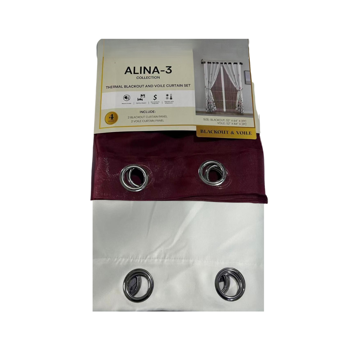 Cortina Blackout Thermal - Alina 3 Vino / Gris