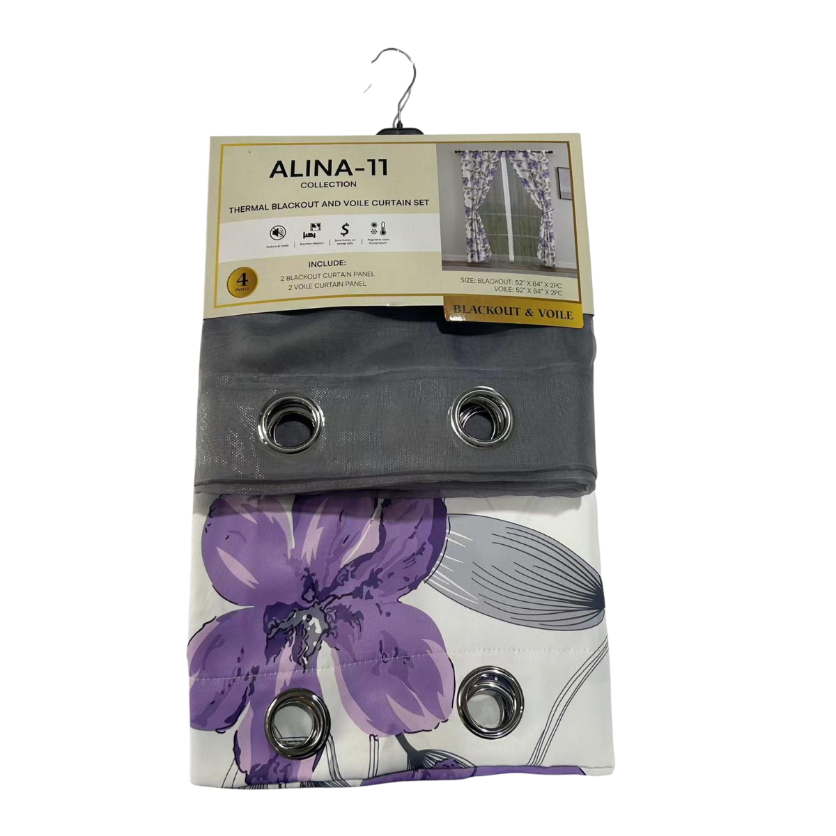 Cortina Blackout Thermal - Alina 11 Gris / Morado