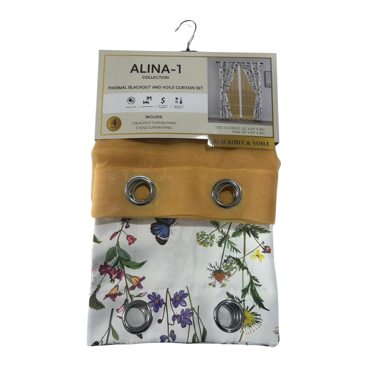 Cortina Blackout Thermal - Alina 1 Amarillo / Mariposa