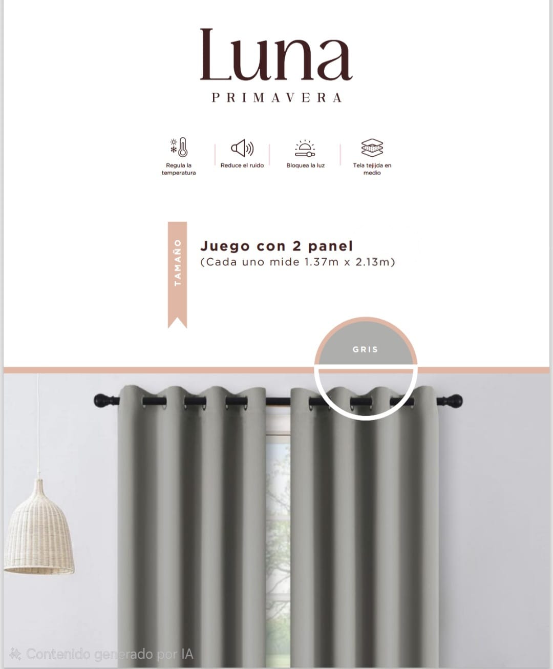 Cortina Blackout Primavera - LUNA Gris